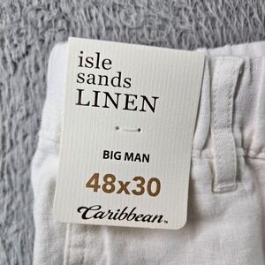$89 NEW Caribbean Roundtree‎ Linen Pants Men 48 x 30 Coastal Comfort White